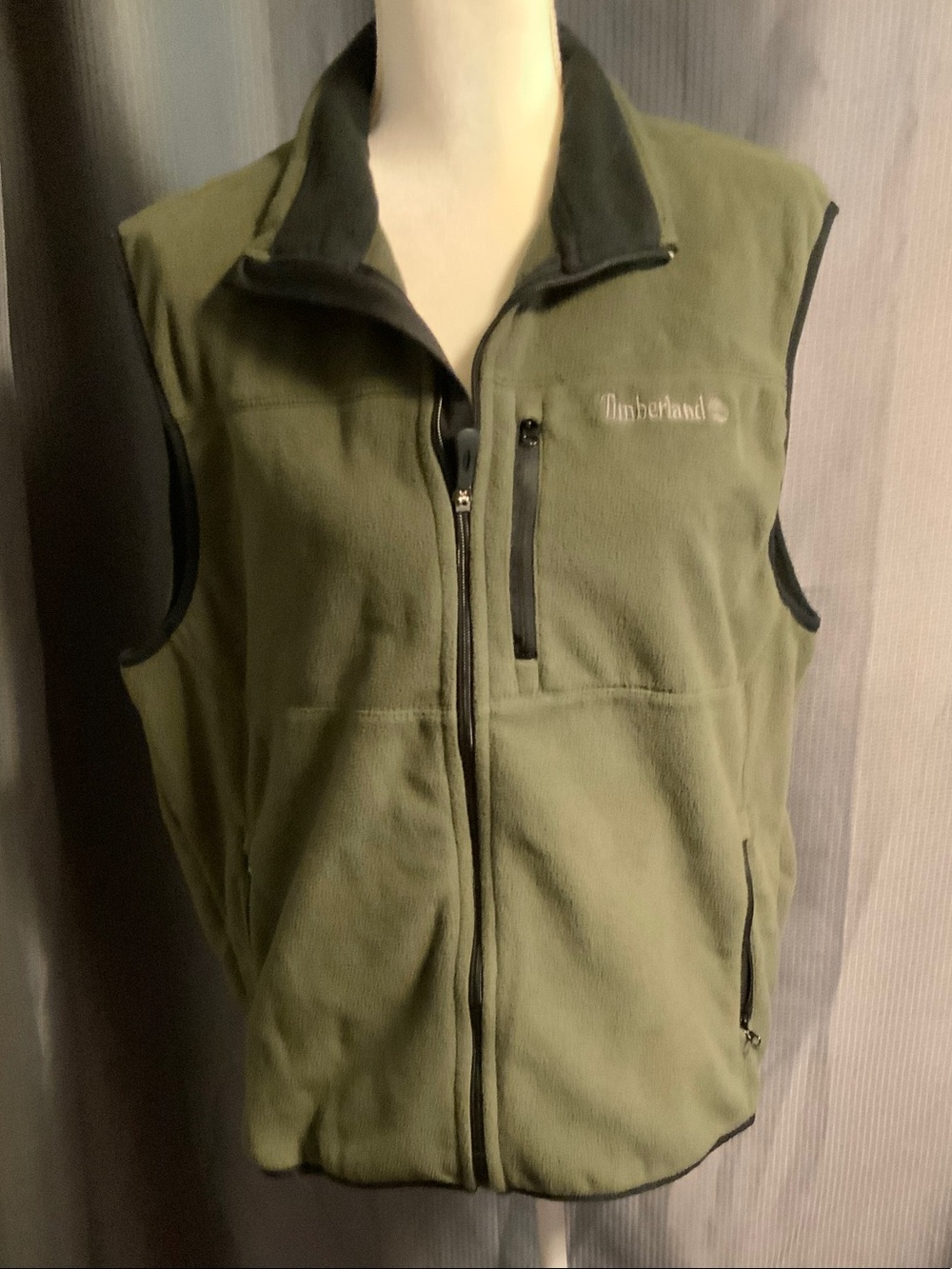 Timberland Olive Fleece Men's Vest with Black Trim